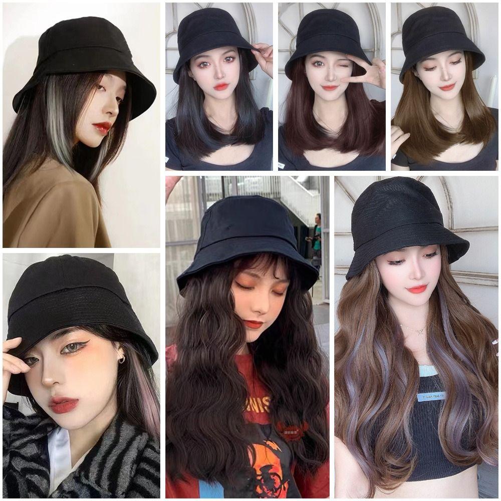 Fisherman's Cap Wig Female Inner Buckle Medium Length Straight Hair Wig Detachable Cap Wig Collarbone Wig
