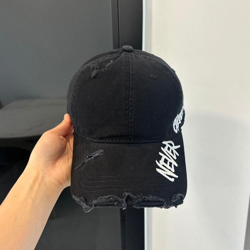 Letter embroidery washed denim baseball cap women's American retro ripped old cap soft top big head circumference hat