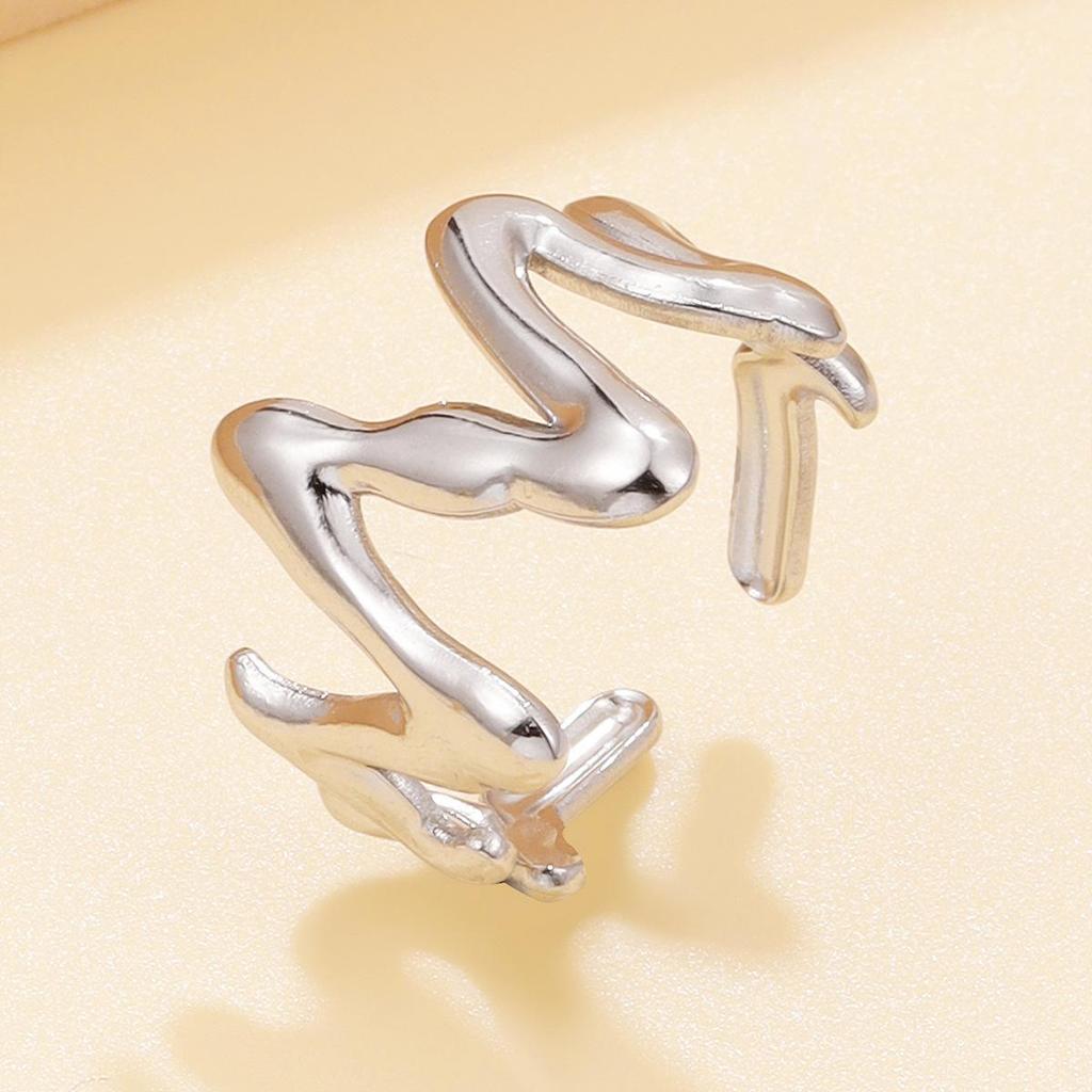 INS Style Geometric Stainless Steel Open Ring: European & American Design with Irregular Curve and Thick Lines