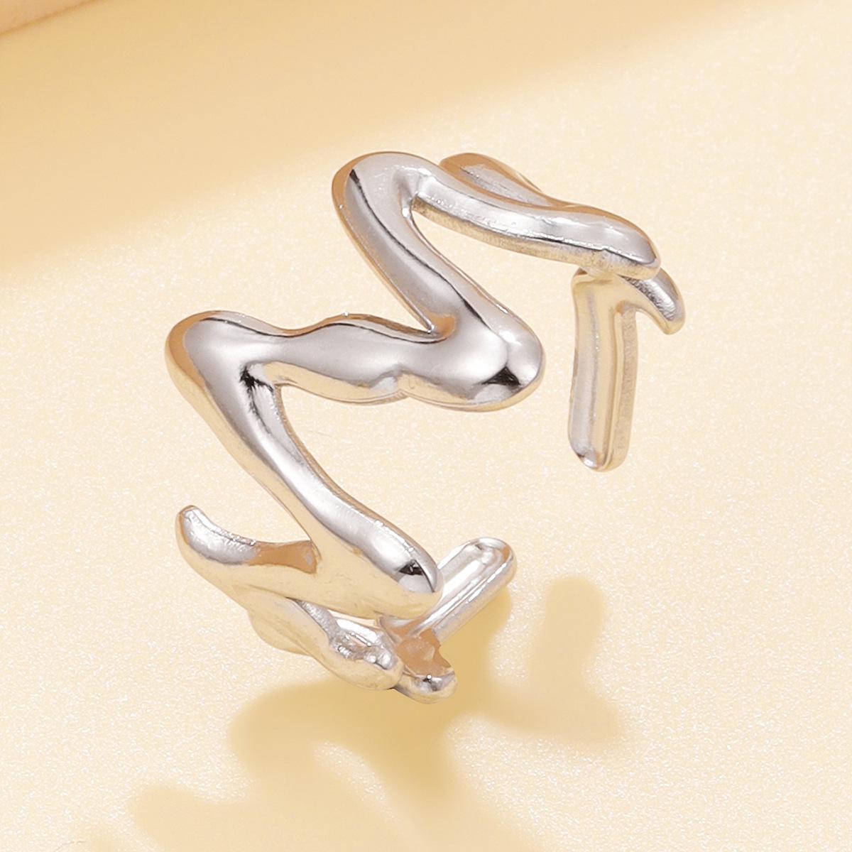 18K Gold Irregular Curve Stainless Steel Open Ring with Oil Press Vacuum Plating - Instyle Statement Jewelry.