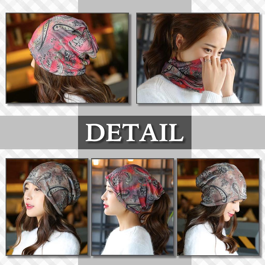 CHROME CRANE Paisley Print Summer Knit Neck Warmer CB064 Women's 3-Way Hat, (01.Red)
