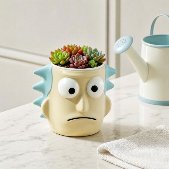 Rick Face Planter, Funny Face Flower Pot for Indoor Outdoor Plants, Creative Succulents Pot, Unique Garden Decor for Desk Home Office Decoration