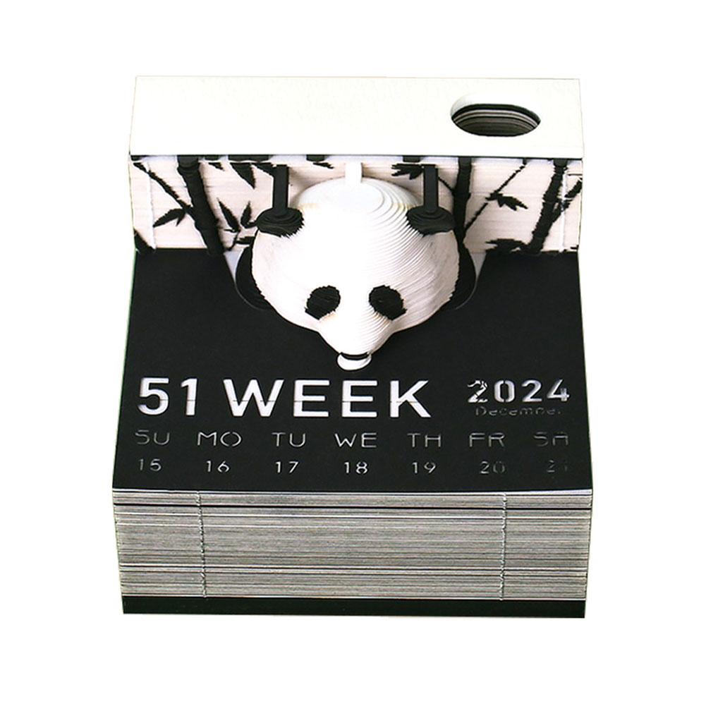 Omoshiroi Block 3D-Notizblock 3D-Kunstkalender 2024 Panda-Notizblock Kawaii 3D-Haftnotizblöcke 3D-Notizpapier-Schnitzmodell Geschenk