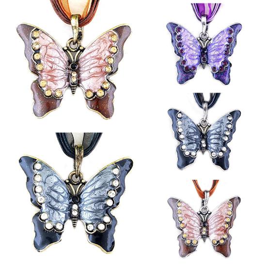 Collier pendentif papillon en émail pour femmes, Vintage, strass, bijoux de fête, cadeau