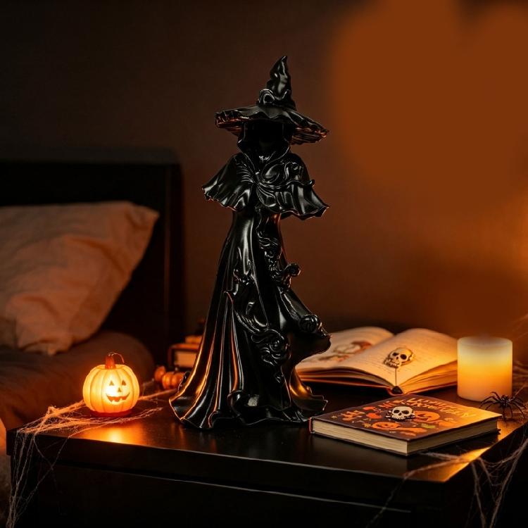 Sculpting Witch Party Decoration, Synthetic Resin Halloween Figurine with Widened Base for Tables, Shelves, and Photo Scene, Collectible Sculpture