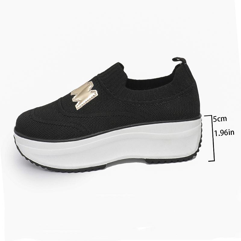 Fashion Breathable Knitted Platform Sneakers for Women Fashion Letter Decor Creepers Shoes Woman Thick Sole Slip On Walking Shoes 36-43