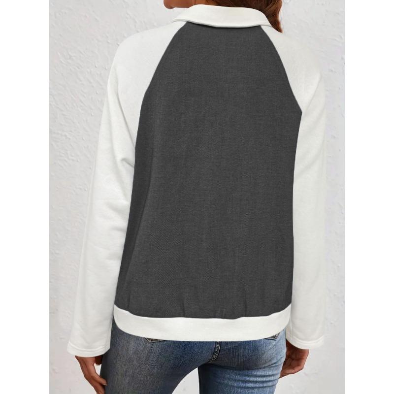 Women S Casual Color Block Zipper Jacket For Autumn Winter