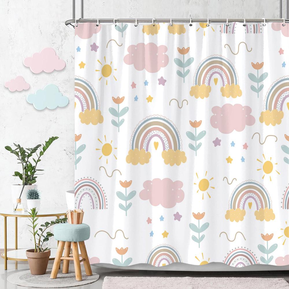 Beautiful Love Rainbow Shower Curtain Gift Idea Bohemian Printed Pattern Polyester Fabric Bath Curtain Bathroom Decor with Hooks