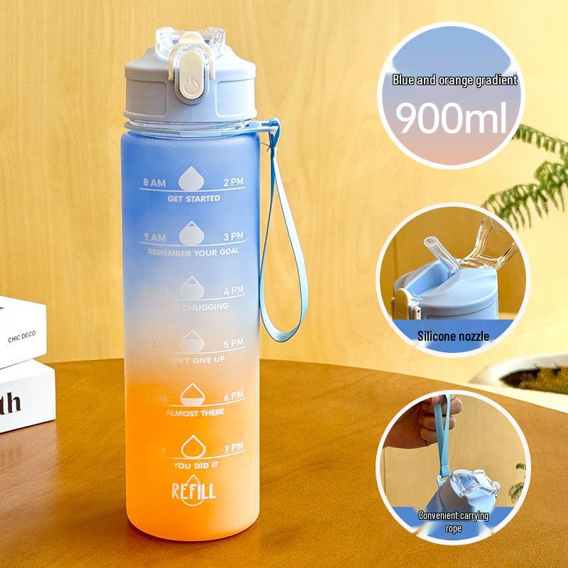 Gradient Color Large Capacity Bounce Lid Plastic Sports Water Bottle for Men and Women