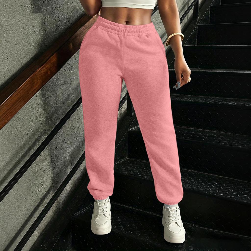 Women's Color Sweatpants with Elastic Waist and Pockets for Casual Wear