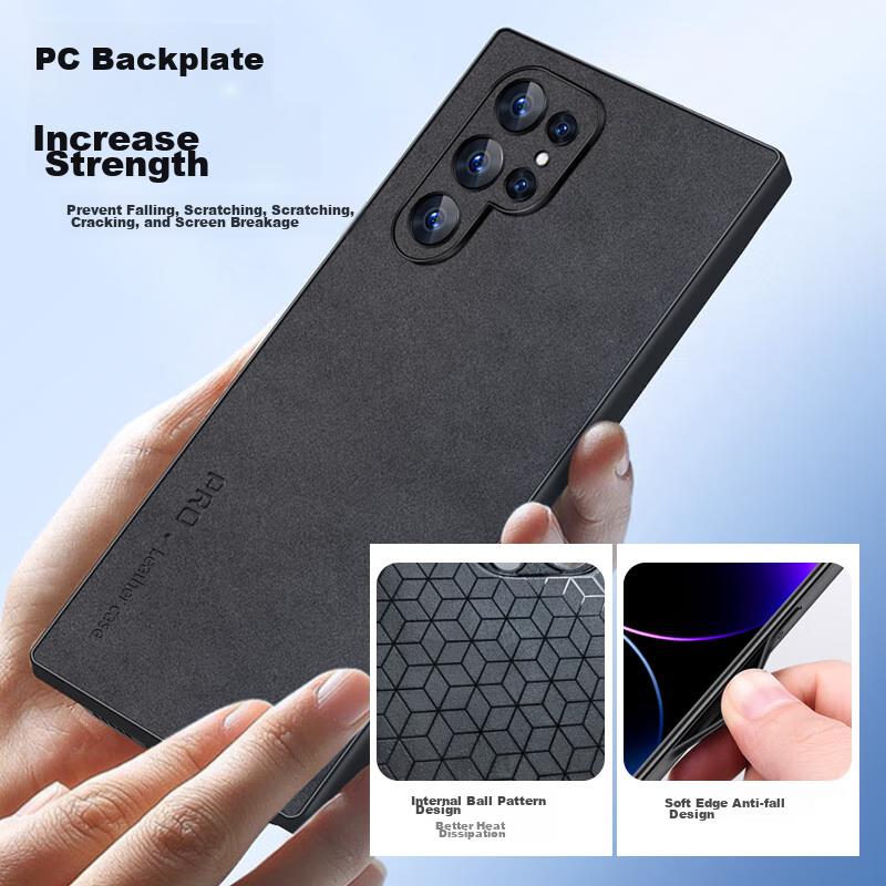 Compatible with Samsung S24 Ultra Phone Case, Shockproof Camera Protection Full Coverage Soft Simple Silicone Outer Casen, Gray Leather Cover