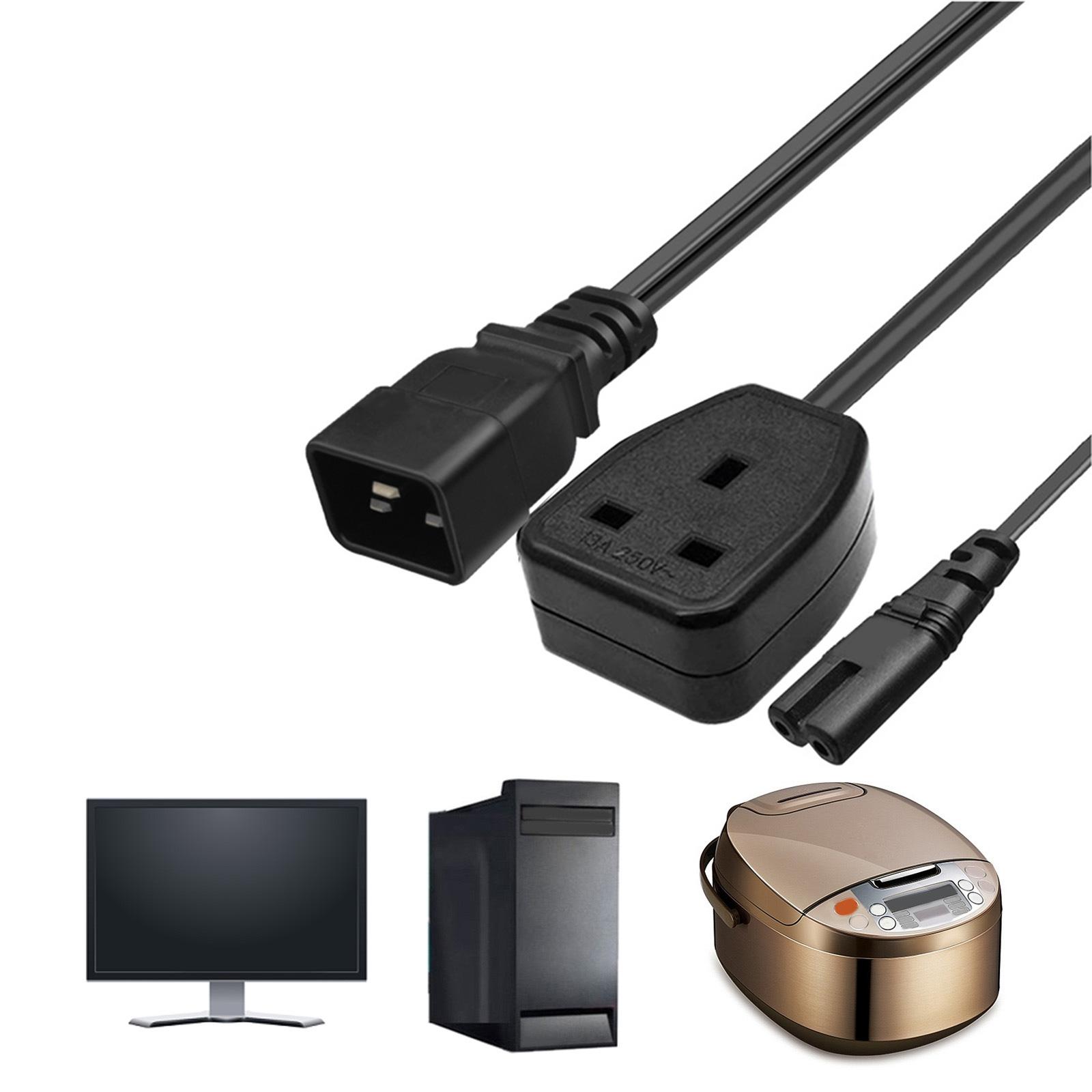 

32cm Length IEC320 C20 to IEC320 C7+UK Power Cable Y Splitter Cord PVC Computer Adapter Wire Line