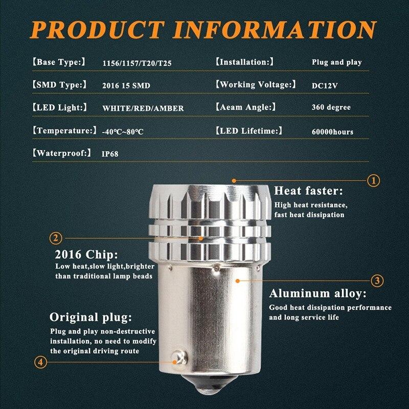 2PCS 1156 BA15S BAU15S P21W PY21W Signal Light 1157 BAY15D LED Bulb 2016SMD Brake Reverse Lamp Daytime Running Light