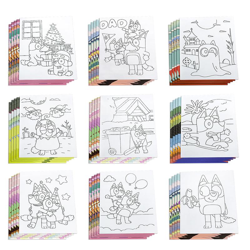 12 Stlyes Bluey Bingo Anime Figure Children's Coloring Book DIY Caroon Puzzle Education Graffiti Painting Book Kids Gift