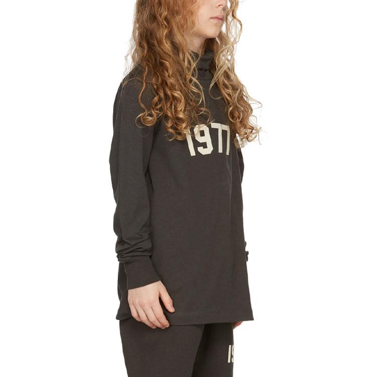 Fear of God Essentials SS22 Iron 1977 Series Digital Print Mock Neck Long Sleeve T-Shirt Kids Tops Black-Iron FOG-SS22-255