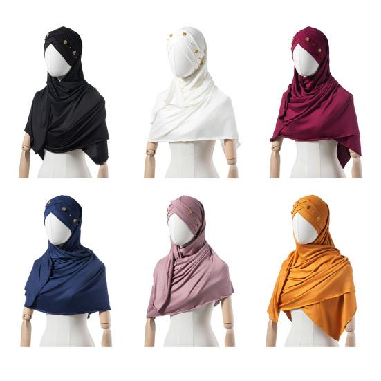 Headscarf Hat with Bright Bead Pleated Design Solid Color Shawl