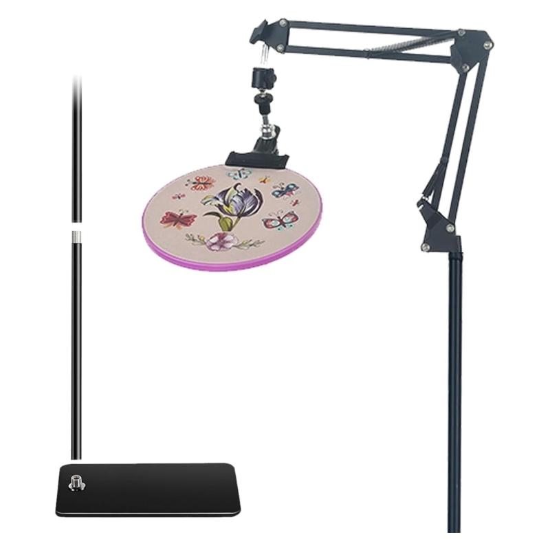 

Adjustable Embroidery Hoop Stand Embroidery Frame Stand Crosses Stitching Stand with Phone Holder Embroidery Floor Stand чорний