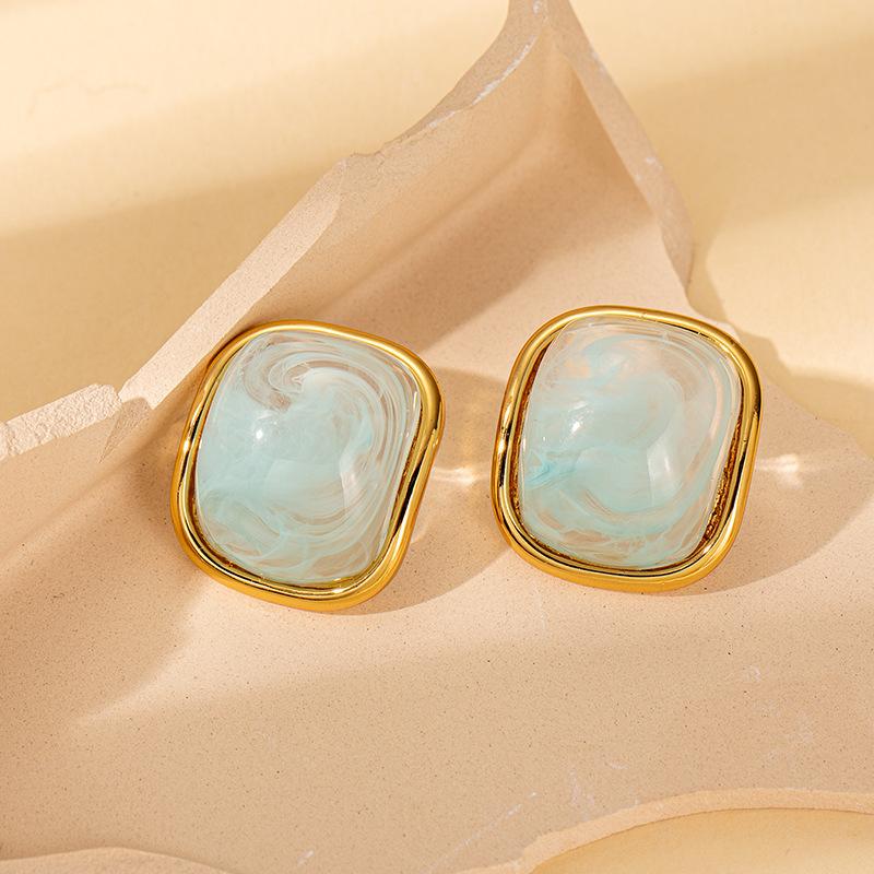 Neuer Eingang Macaron Farbe Harz Edelstahl Ohrringe 18 Karat Vergoldet Modische Steckerohrringe für Damen Wasserdichter Schmuck