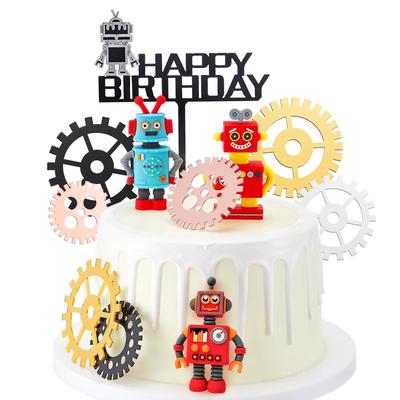11 Pièces Toppers de Gâteau Robot pour Garçons Anniversaire Robot Décorations de Cupcake Gâteau Robot Figurine Robot pour Fournitures de Fête d'Anniversaire Robot