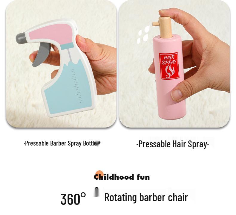 Kids' Wooden Vanity Playset - Pretend Barber Shop & Princess Dressing Table