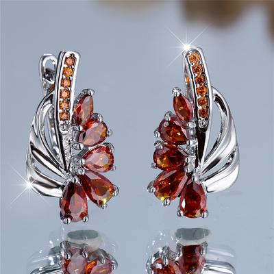 Charm Female Red Zircon Stone Hoop Earrings Silver Color Simple Wedding Jewelry For Women
