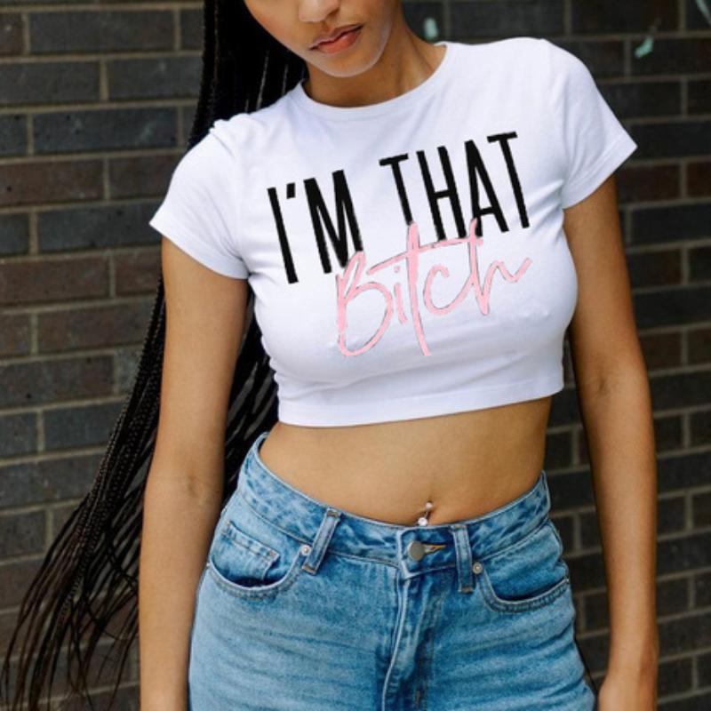 Europäisches und amerikanisches Y2K Ins Sommer Damen Casual Rundhals bedrucktes Crop Top Slim Fit T-Shirt