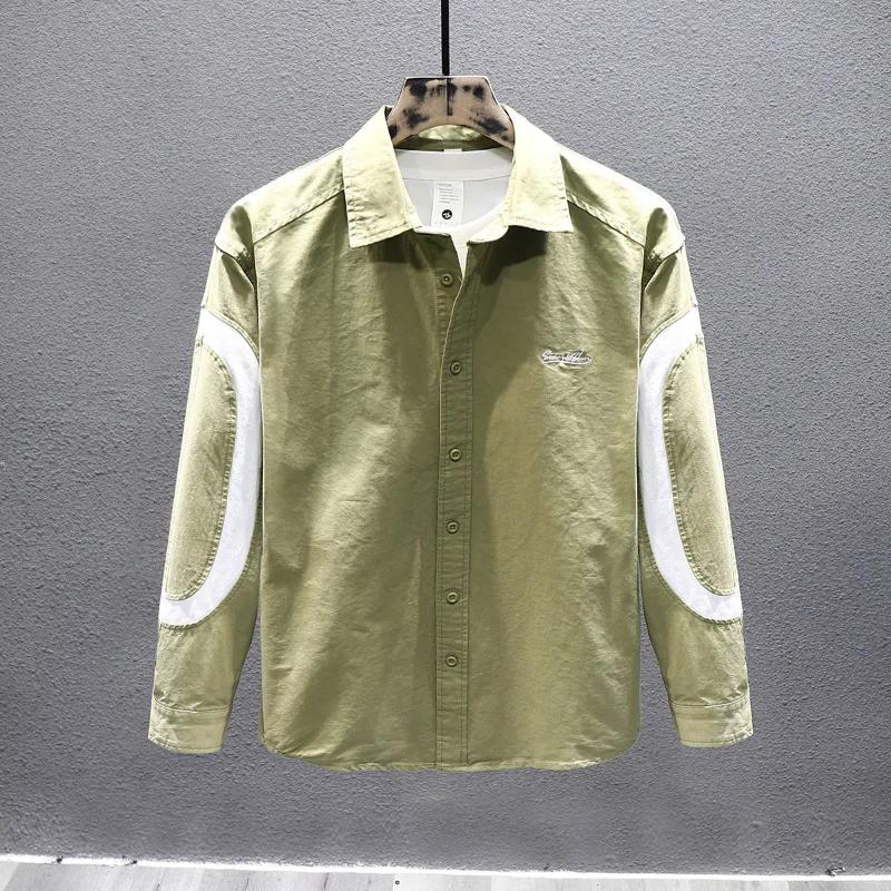 

Японская ретро рубашка с длинным рукавом, мужской трендовый бренд, весна-осень, новинка, свободная повседневная рубашка-куртка S армия зеленый