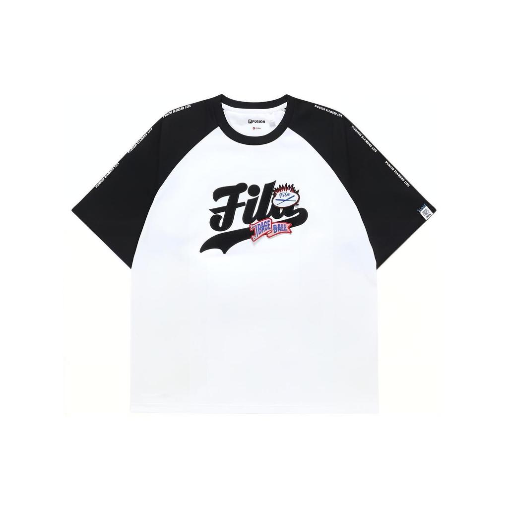 FILA Fusion Letter Print Color Block Trendy Loose Fit Crew Neck Raglan Sleeve Short Sleeve T-Shirt Men T-Shirts White T11M326104CWT