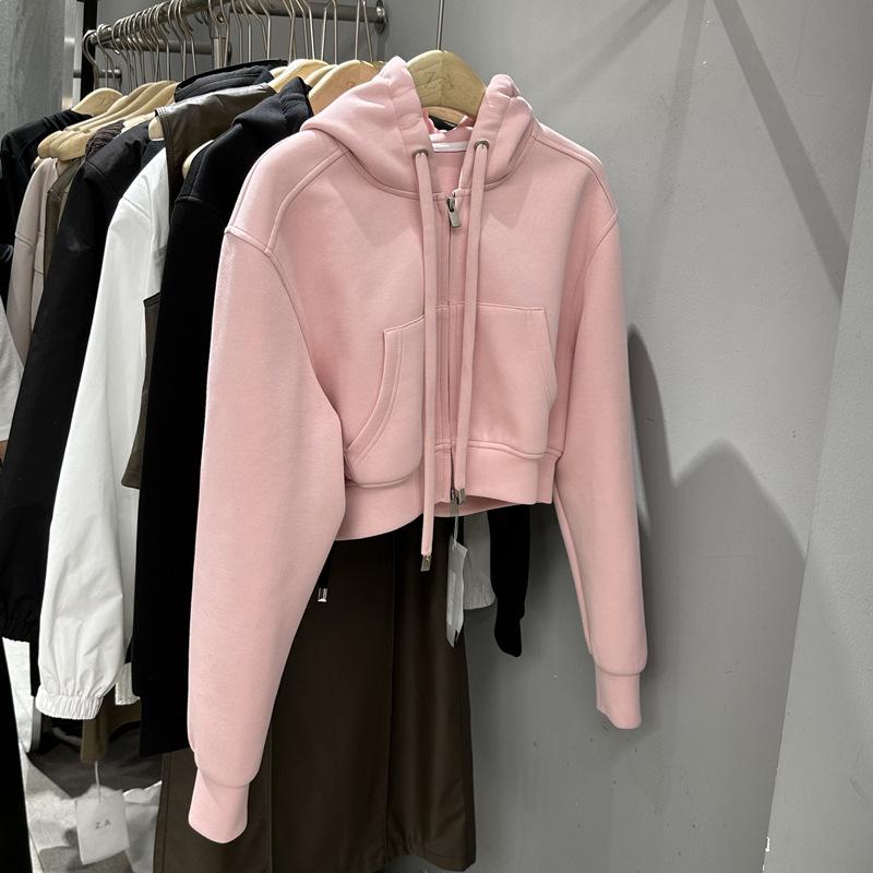 Женский кардиган на молнии с капюшоном однотонный 2025: Весенне-осенняя тонкая короткая куртка M розовый