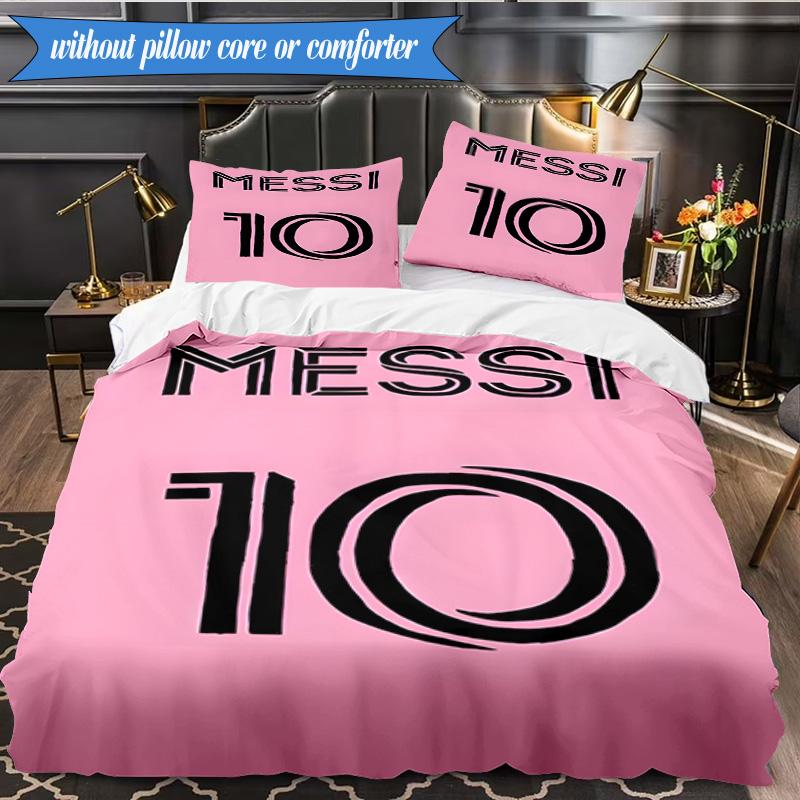 Messi's Pink 3pcs Bedding,Including 1pc Duvet Cover And 2pcs Pillowcases Perfect for Christmas,Ideal for Bedroom, Dormitory