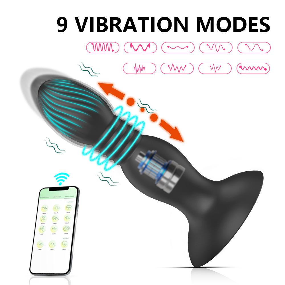 Multi-speed Wireless APP Remote Suction Cup Telescopic Vibration Silicone Anal Plug Rechargeable Adult Anal Toy