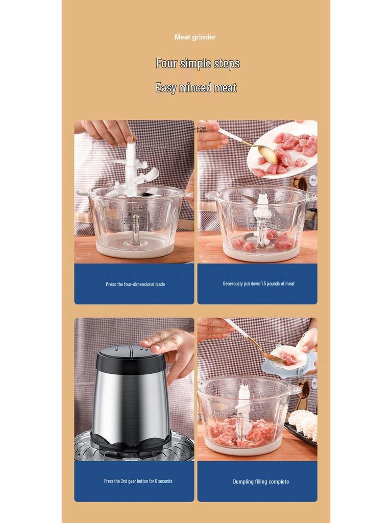 Multi-Functional Electric Meat Grinder & Food Processor for Home Use - Chops Vegetables, Makes Dumpling and Meat Fillings, Garlic Paste, and More