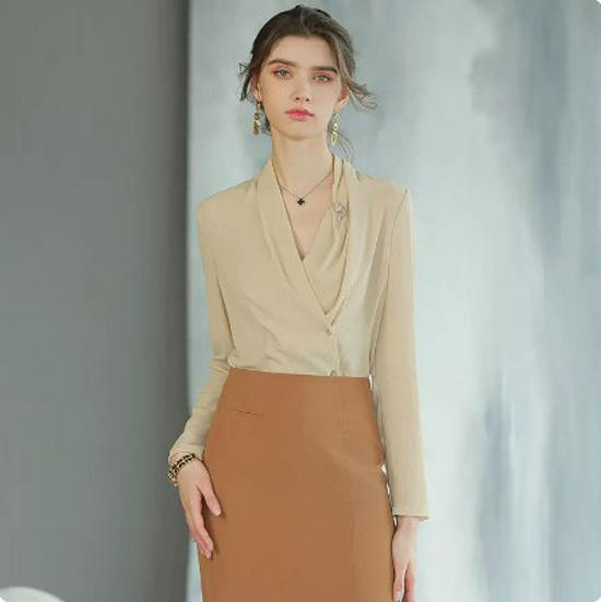 

Весенне-осенний комплект рубашки с длинным рукавом и юбки в стиле французской светской львицы - Божественный стиль для молодого, профессионального образа XL