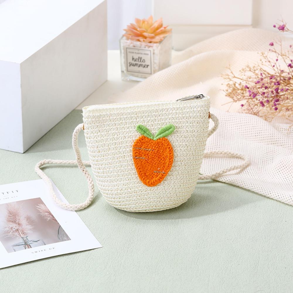 New Straw Crossbody Bag Fruit Woven Coin Purse Handbag Girls Kids