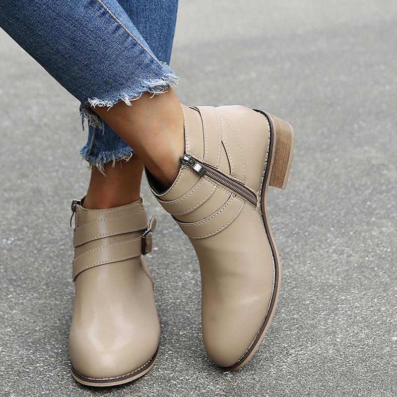 Damskie krótkie botki Juti 2021 z podwójną klamrą - duże rozmiary, styl europejski i amerykański na wiosnę i jesień.