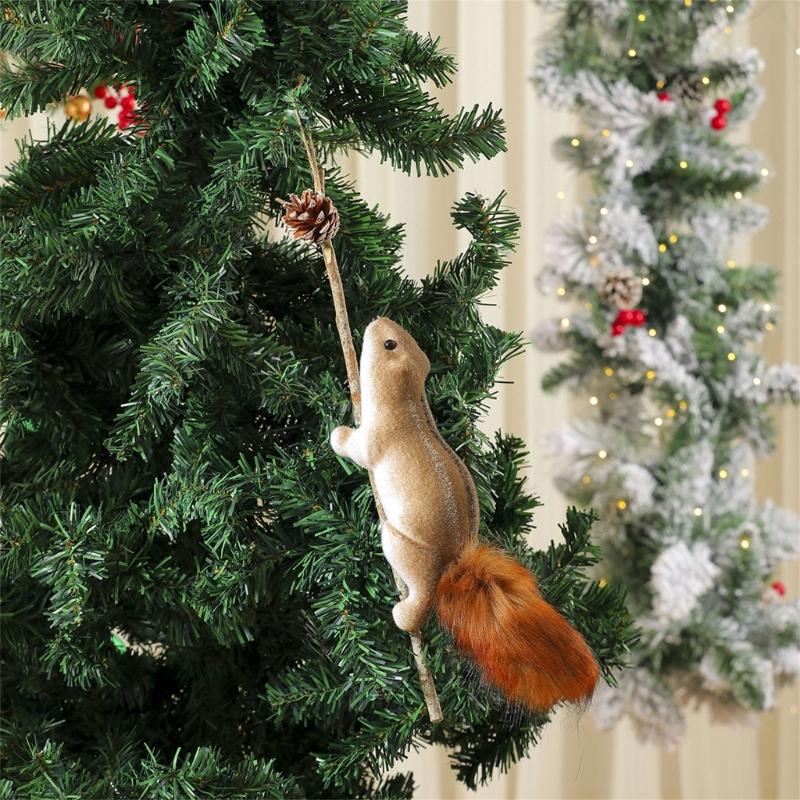 Artificial Squirrel Decoration Christmas Tree Hanging Ornament For Door Mantel Window Wedding Christmas Party Decoration