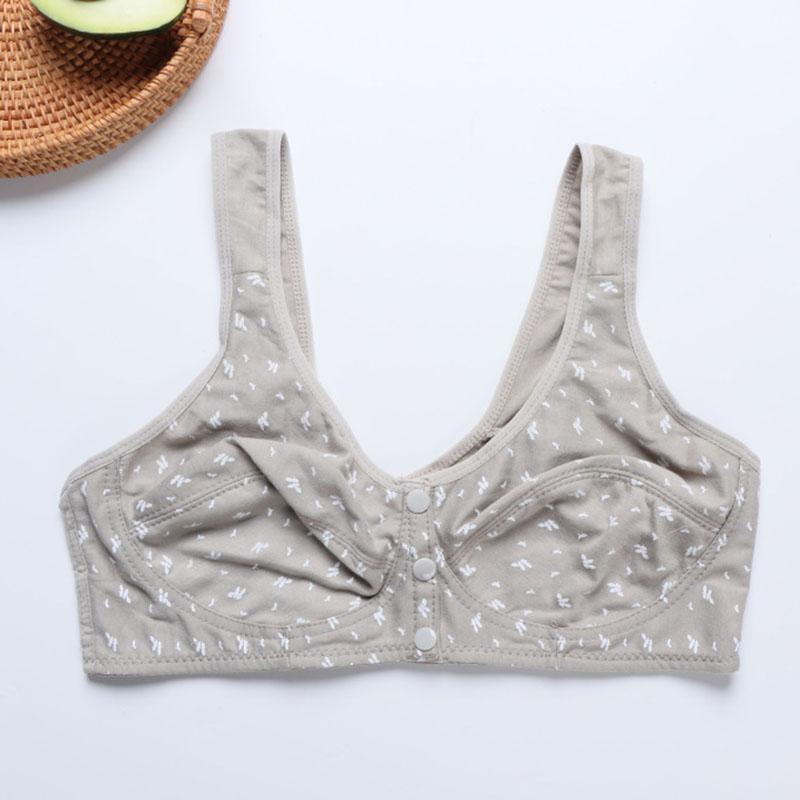Printed Underwire Cotton Underwear Without Steel Ring Front Opening Buckle Lightweight Breathable Mom's Wide Shoulder Strap Vest Simple Casual