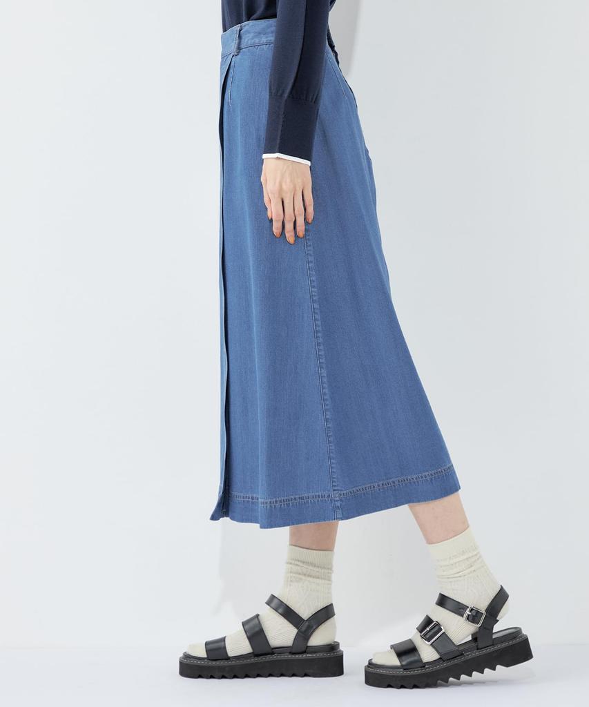 Petit Honfleur Denim Flare Skirt 67cm Women's (524276), Blue,