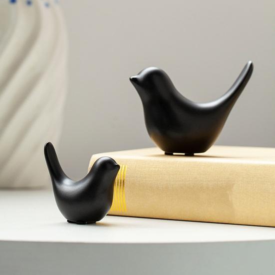 Ceramic Abstract Black Bird Statue Sculpture White Golden Bird Figurine Modern Home Office Living Room Tabletop