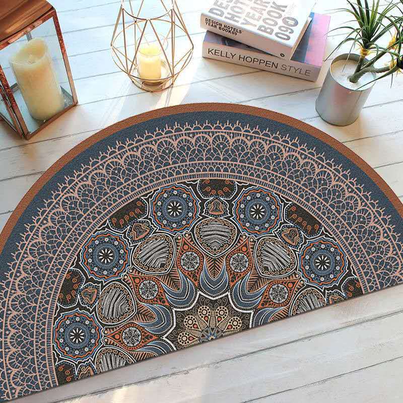 Bohemian Style Semi Circular Floor Mat, Ethnic Style Entrance Mat, Household Bathroom Absorbent Mat, Washable