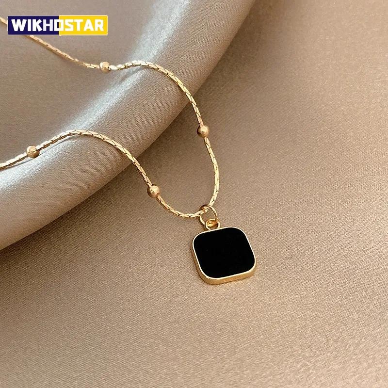 Colier din oțel inoxidabil negru rafinat minimalist pătrat pandantiv choker lanțuri colier de modă pentru femei bijuterii cadouri de petrecere