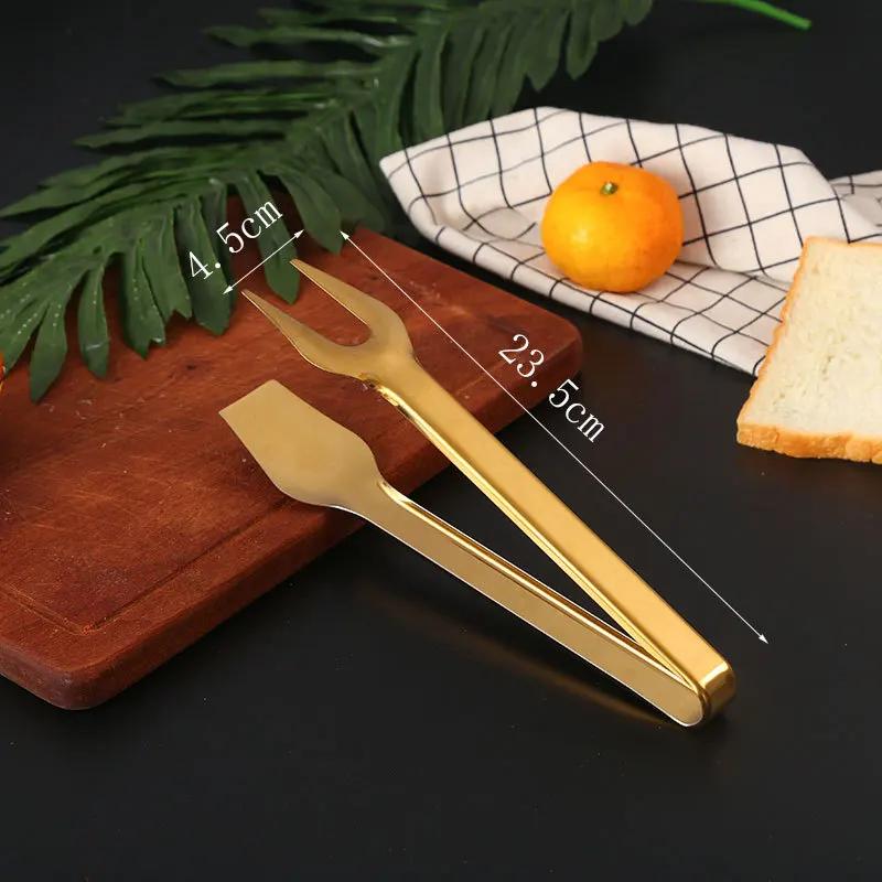 10-Styles Gold BBQ Food Tongs Stainless Steel Food Clip Cake Bread Grill Clamp Sugar Clip Ice Clip Utensils Kitchen Accessories