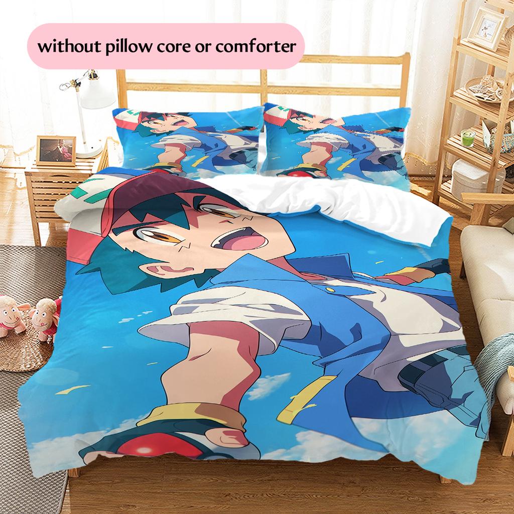 Pokémon Cartoon Pattern Bedding Home Decoration Birthday Gift (1 * duvet cover + 2 * pillowcase, without core)