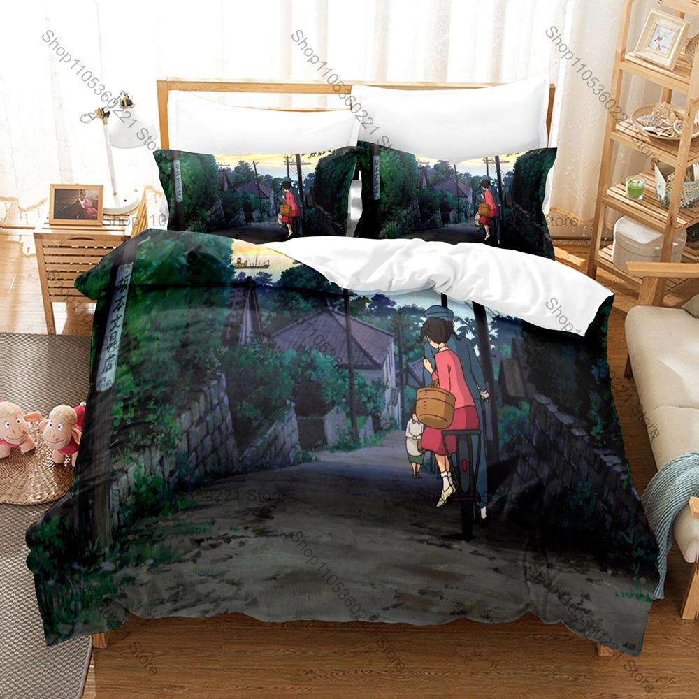 From Up On Poppy Hill Vintage Coastal Town Poppy Flower Retro 1960s Campus HD Print Bedding Set Duvet Cover + 2 Pillowcases