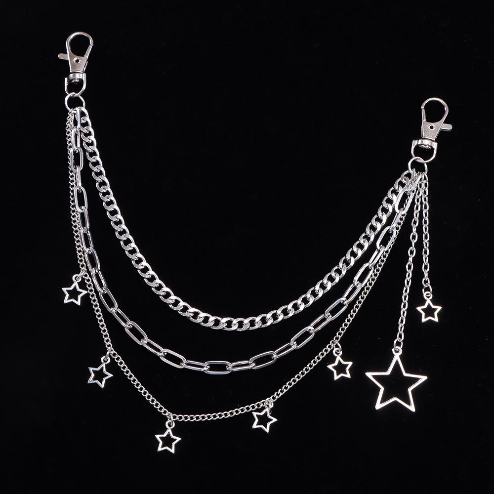 Trendy Multilayer Star Cross Rivet Pendant Bag Chain Accessory