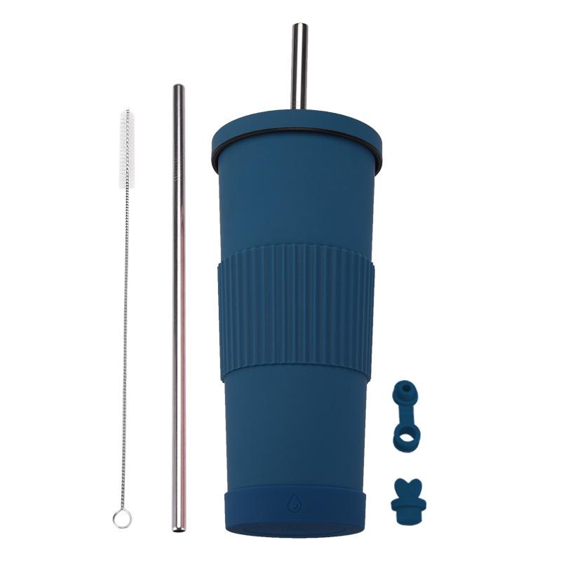830Ml Stainless Steel Straw Cup Large Capacity Non-Slip Sleeve Straw Thermos Cup Simple Car Water Cup