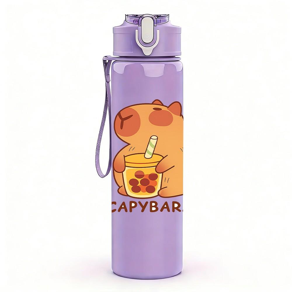 1PC Capybara Cute Cartoon Animal Print 750ml Color Plastic Sports Water Bottle Leakproof Flip Straw Lid Suitable for Sports Office Home Use