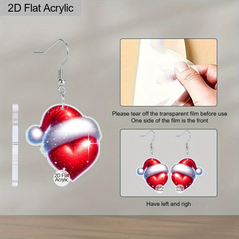 2D Flat 2pairs Y2K Fashion Christmas Hat Heart-Shaped Wine Glass Acrylic Dangle Earrings, Perfect Gift for Women, Christmas Party Jewelry