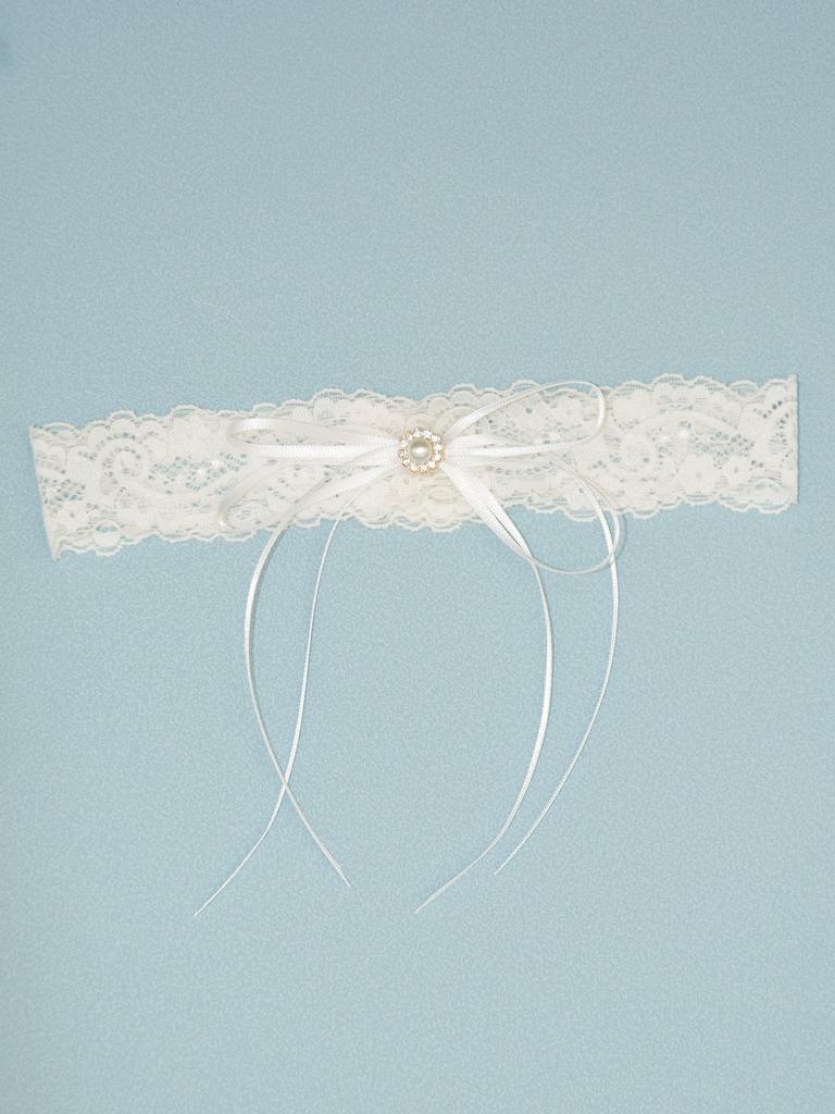 1Pc White Faux Pearl Lace Bridal Garter Belt, Wedding Thigh Garter For Brides