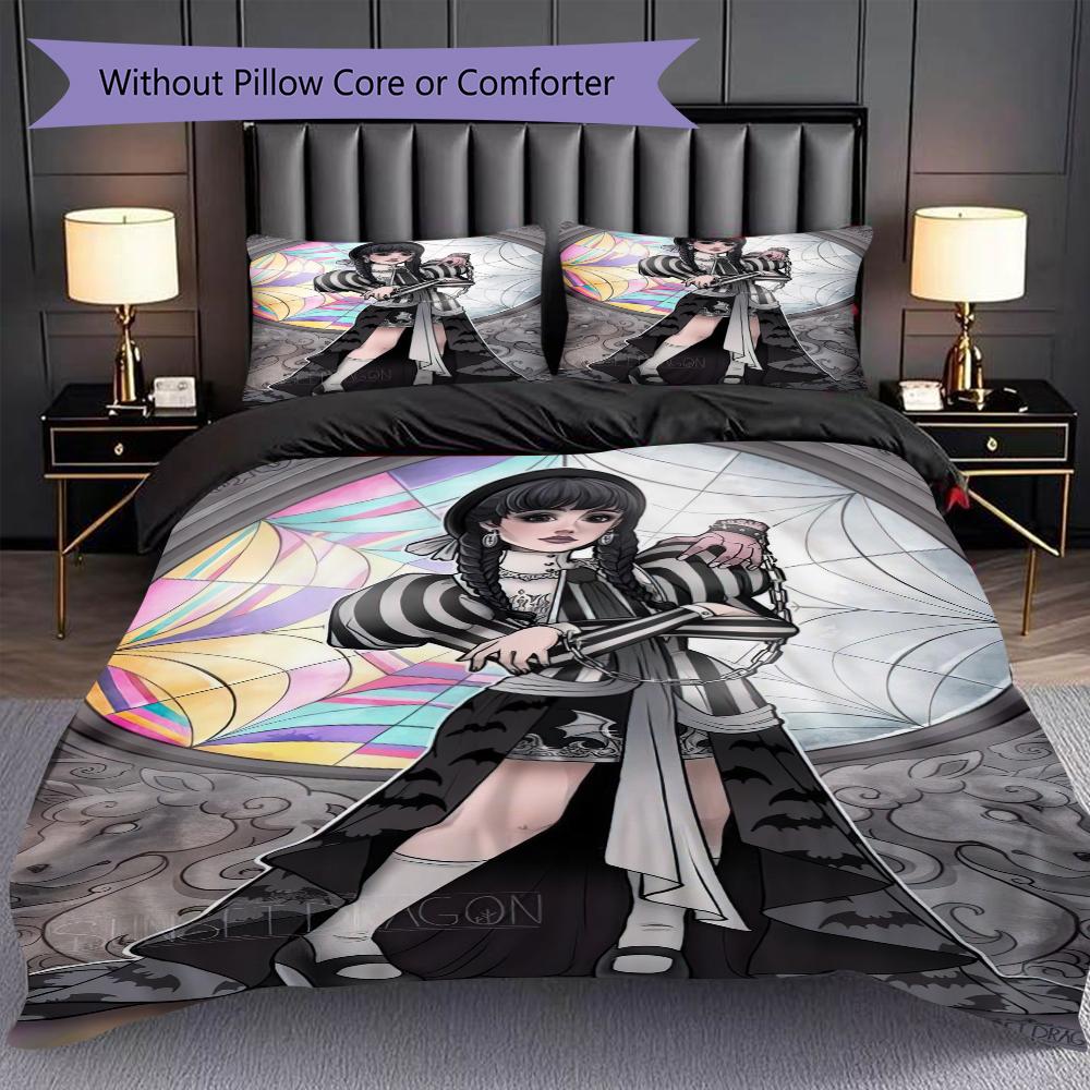 1PC Wednesday pattern Bedding Quilt Set Quilt Cover Pillowcase Home Decoration Birthday Gift (1 * duvet cover + 2 * pillowcase, without core)